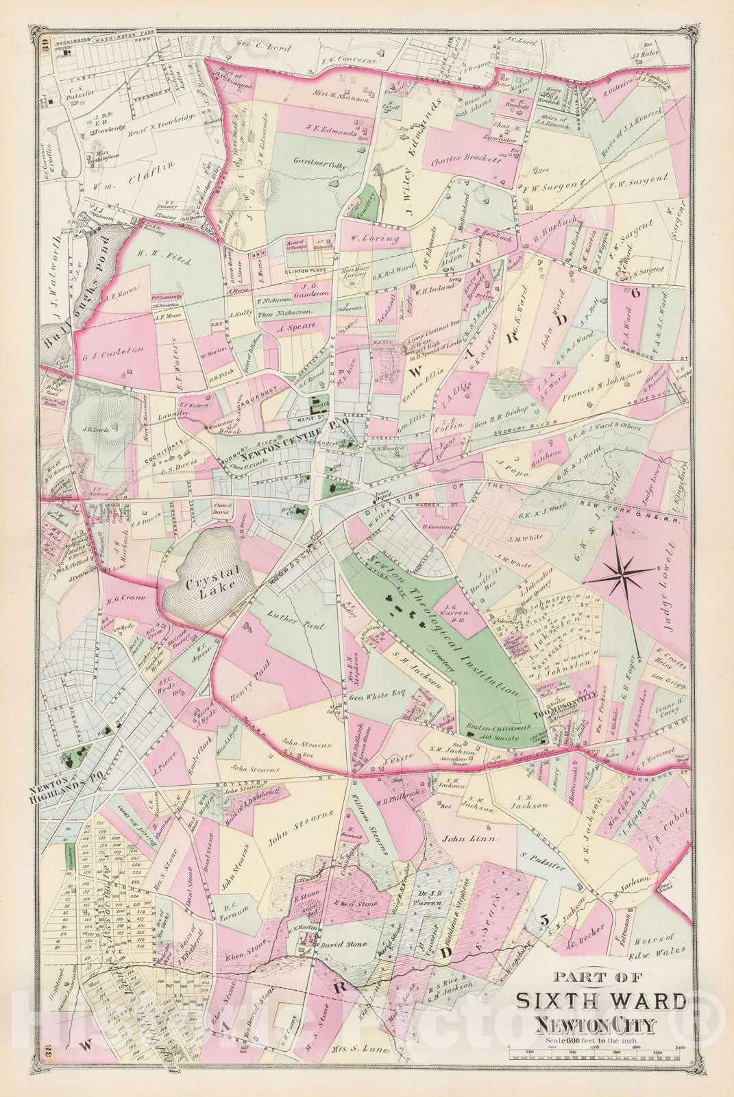 Historic Map : Atlas of Newton, Newton 1874 , v3, Vintage Wall Art