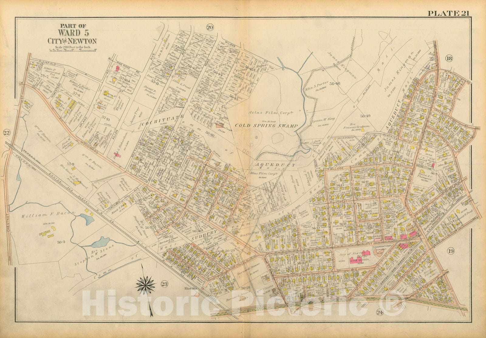 Historic Map : Atlas City of Newton Massachusetts 1917 Plate 021 , Vintage Wall Art