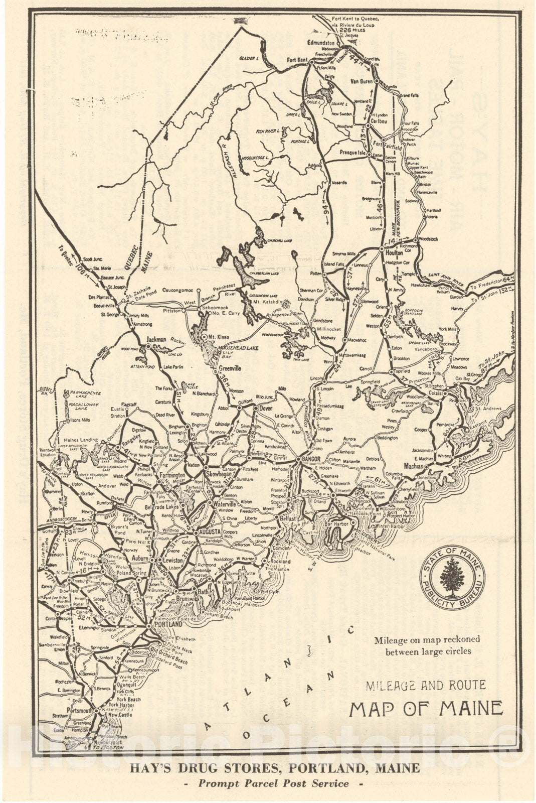 Historic Map : Maine 1937 , Vintage Wall Art