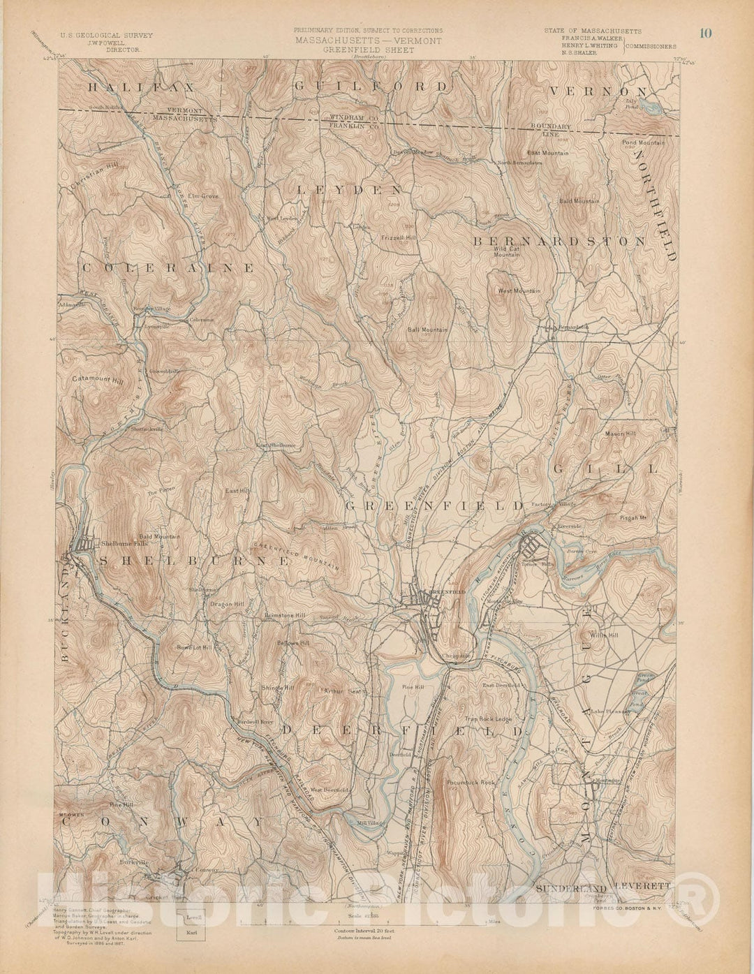Historic Map : Atlas of Massachusetts, Conway & Deerfield & Greenfield & Leyden & Montague & Shelburne 1890 Page 010 , Vintage Wall Art