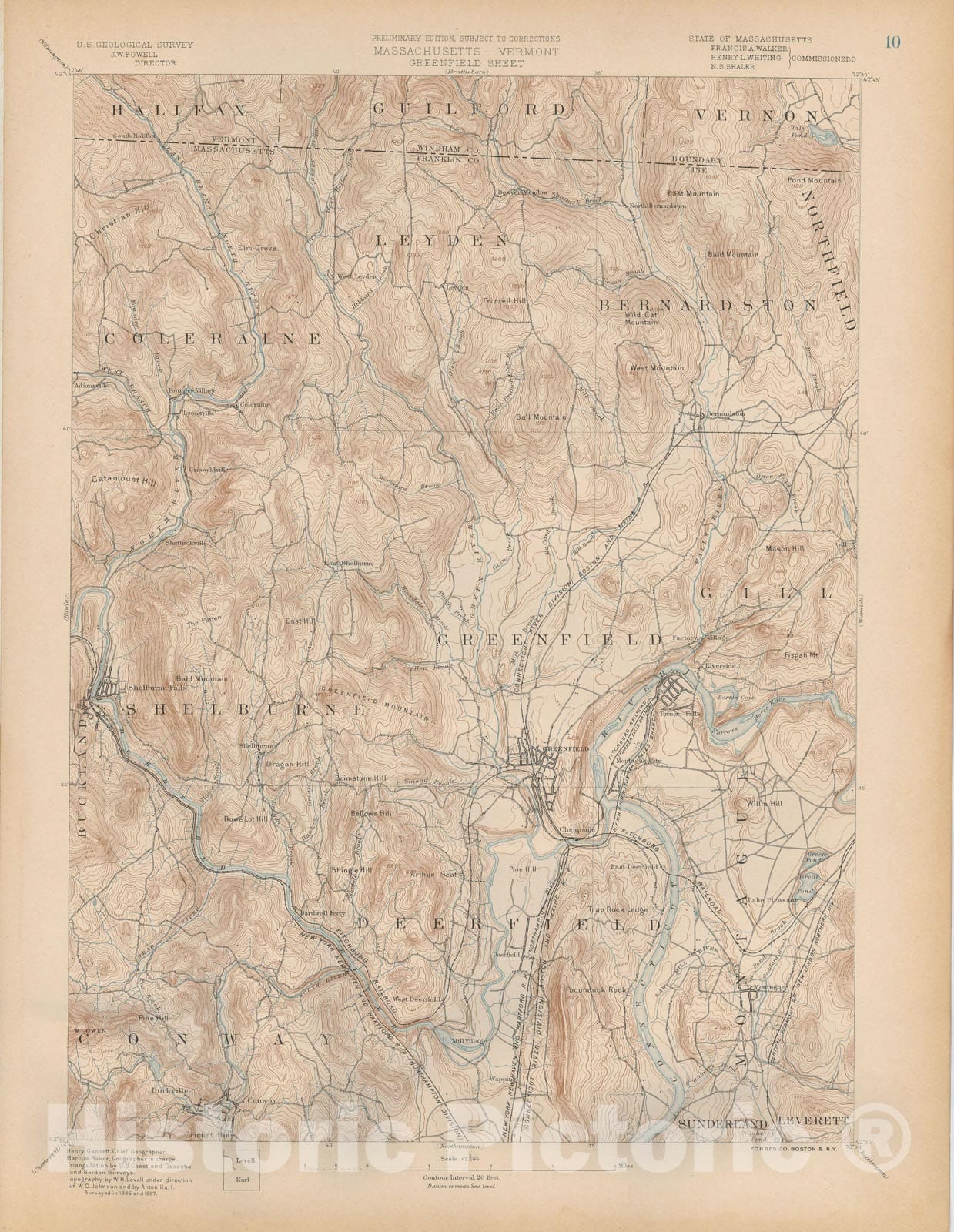 Historic Map : Atlas of Massachusetts, Conway & Deerfield & Greenfield & Leyden & Montague & Shelburne 1890 Page 010 , Vintage Wall Art