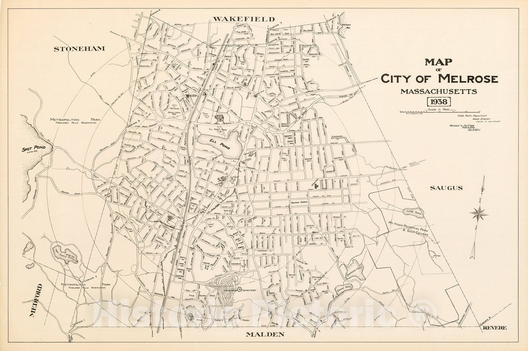 Historic Map : Melrose, Melrose 1938 , Vintage Wall Art