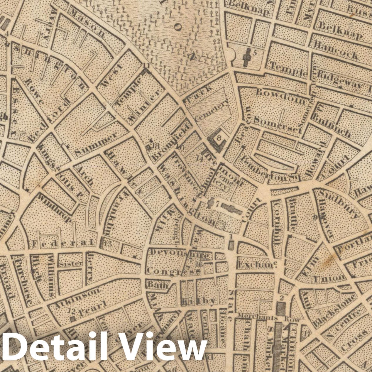 Historic Map : Boston Directory & Almanac, Boston 1843 , Vintage Wall Art