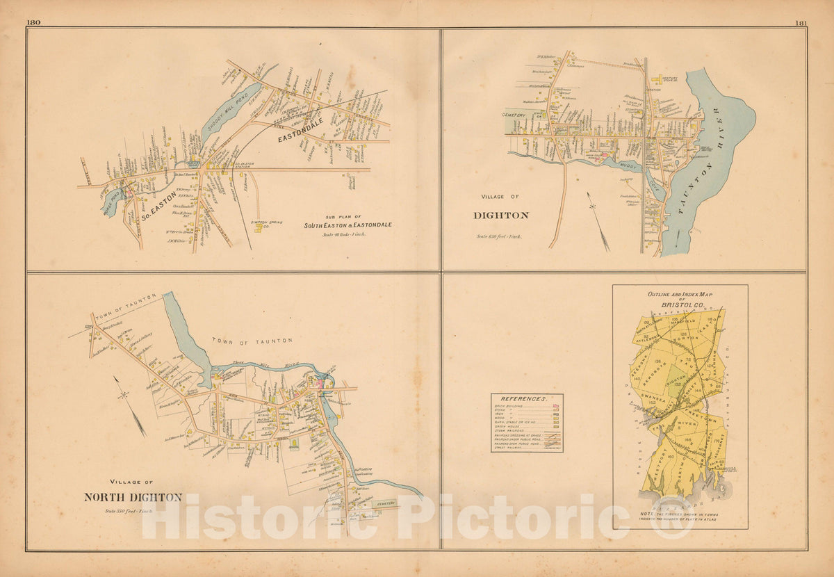 Historic Map : New Topographical Atlas of Surveys Bristol County Massachusetts, Easton 1895 , Vintage Wall Art