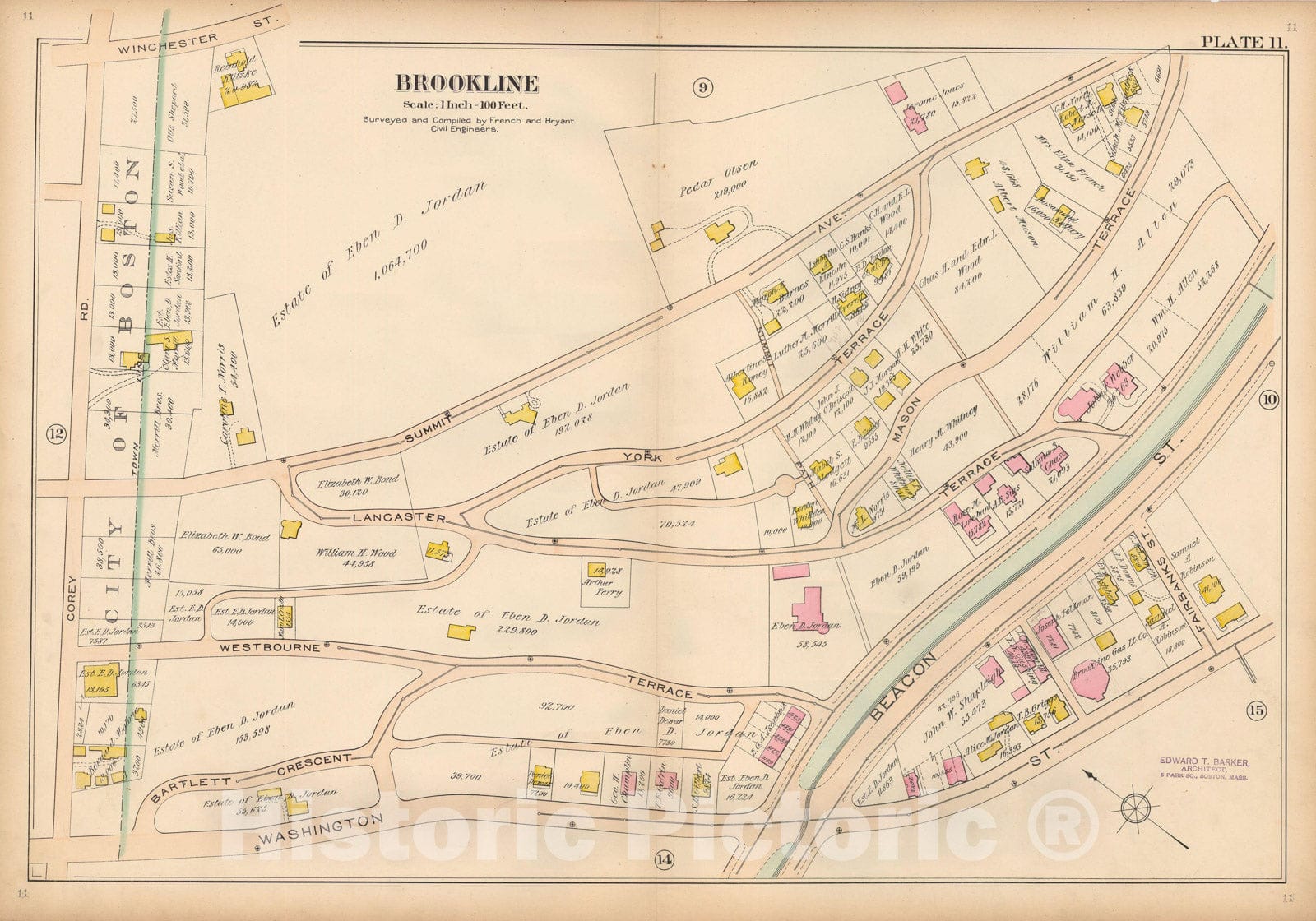 Historic Map : Atlas Town of Brookline, Brookline 1897 Plate 011 , Vintage Wall Art