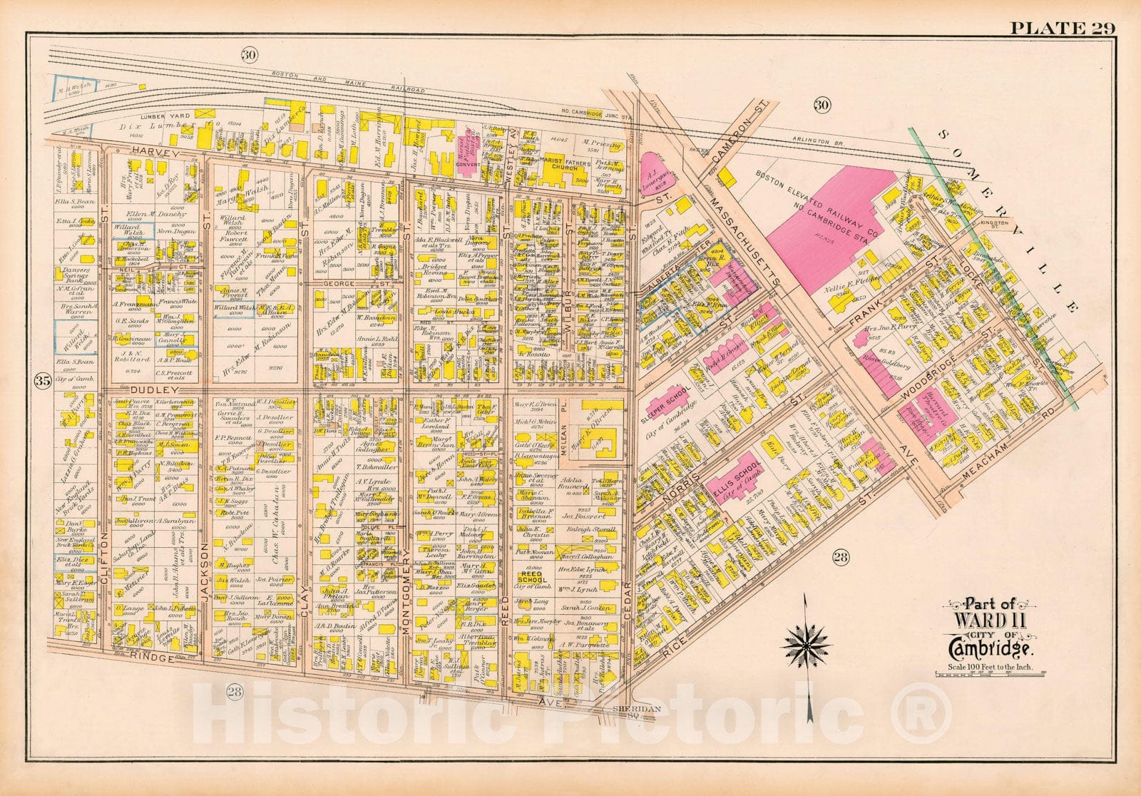 Historic Map : Atlas City of Cambridge Massachusetts 1916 Plate 029 , Vintage Wall Art
