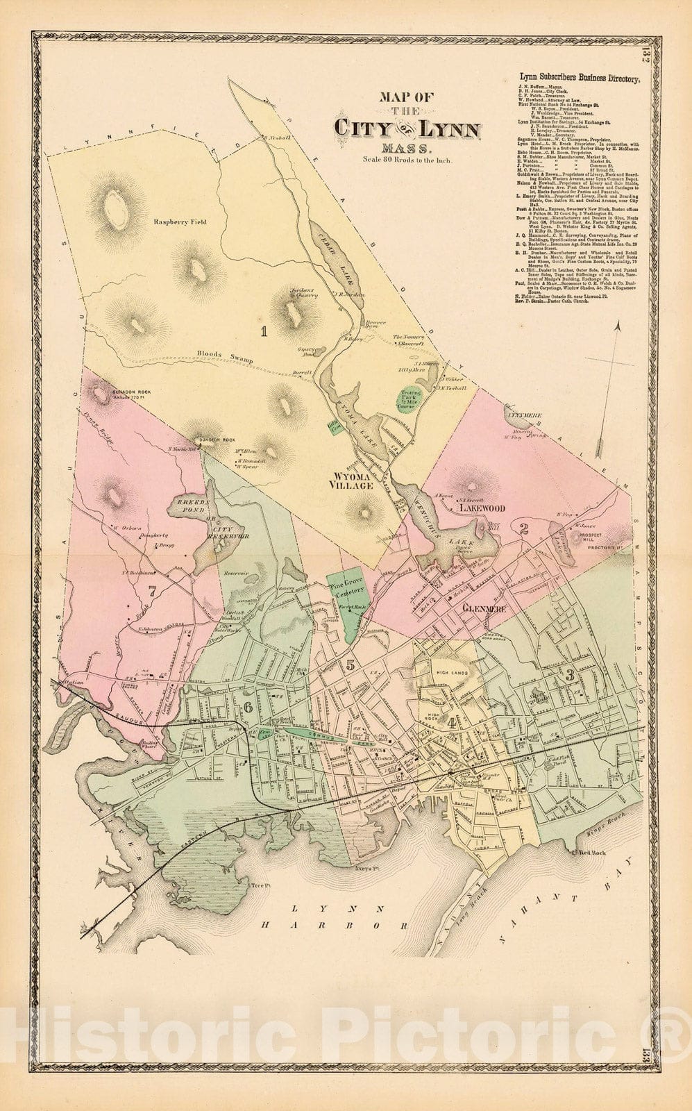 Historic Map : Atlas of Essex County Massachusetts, Lynn 1872 , Vintage Wall Art