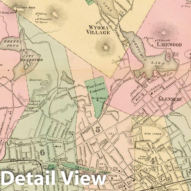 Historic Map : Atlas of Essex County Massachusetts, Lynn 1872 , Vintage Wall Art