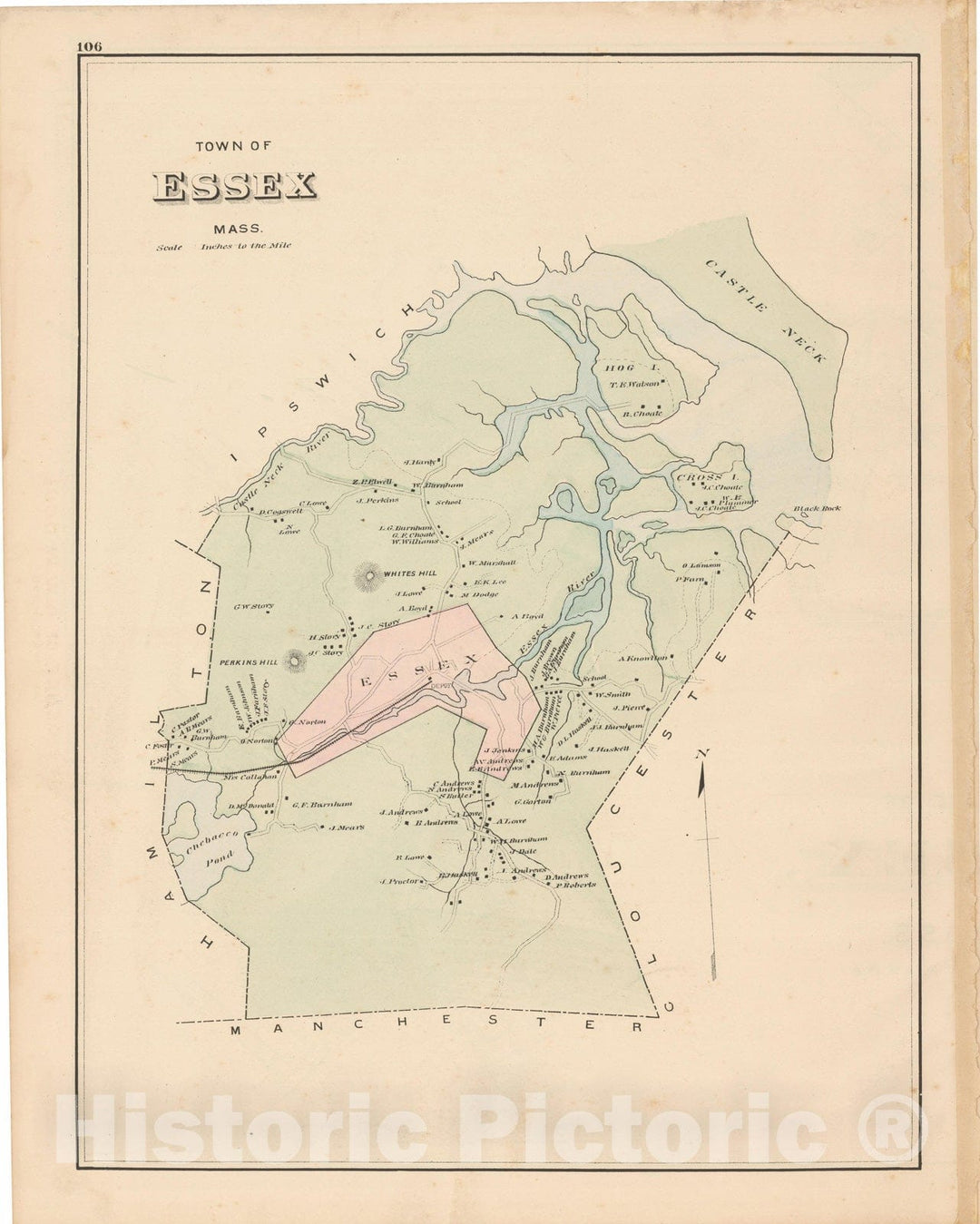 Historic Map : Atlas of Essex County, 1884 , Vintage Wall Art