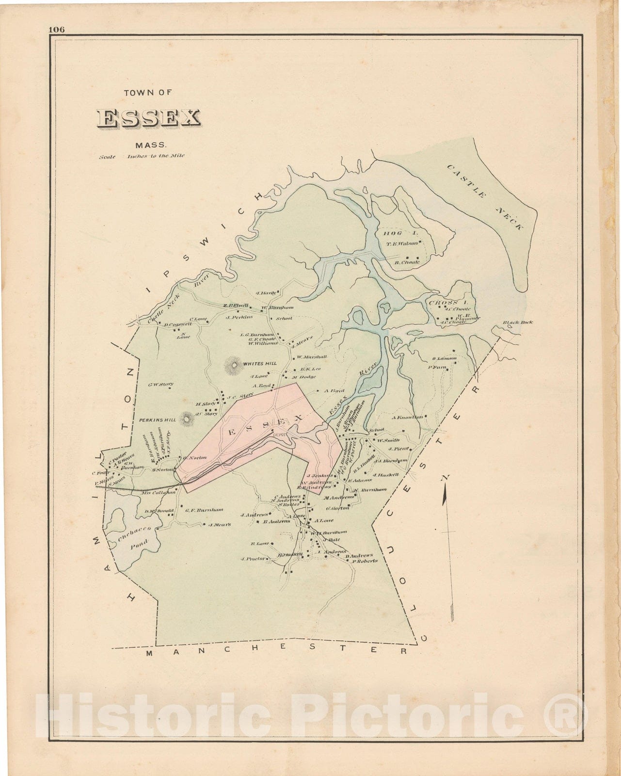 Historic Map : Atlas of Essex County, 1884 , Vintage Wall Art