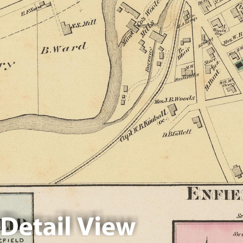Historic Map : Atlas of Hampshire County Massachusetts, Enfield & Middlefield 1873 , Vintage Wall Art
