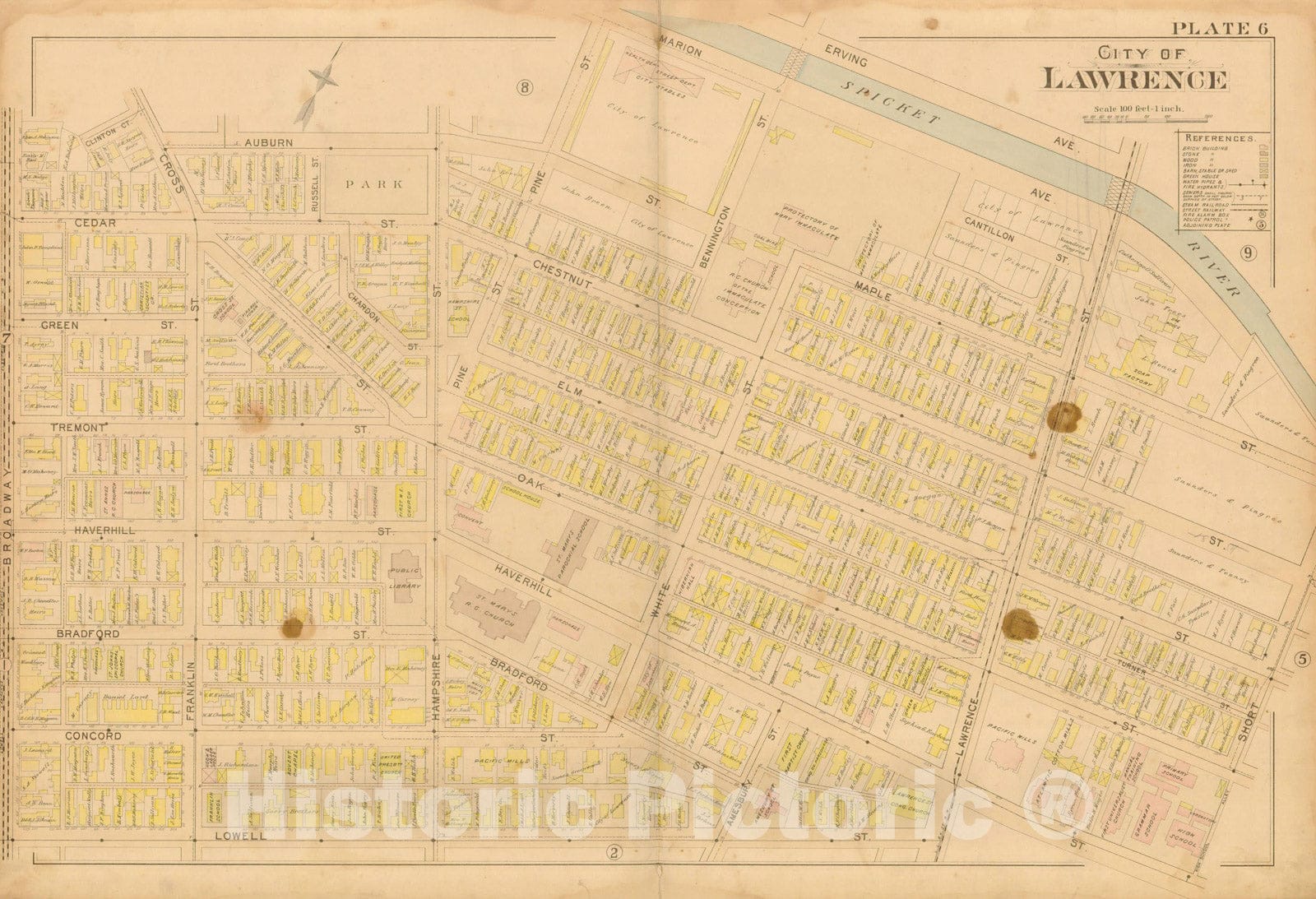 Historic Map : Atlas City of Lawrence and the Towns of Methuen, Andover and North Andover 1896 Plate 006 , Vintage Wall Art