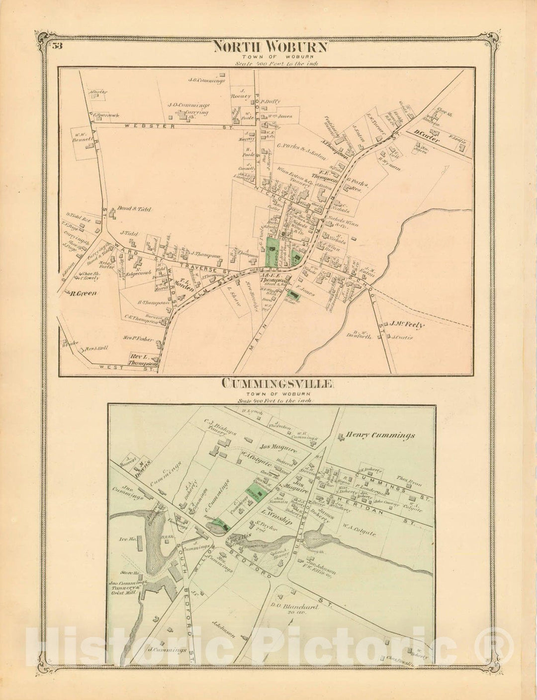 Historic Map : County Atlas of Middlesex Massachusetts, North Woburn 1875 , Vintage Wall Art