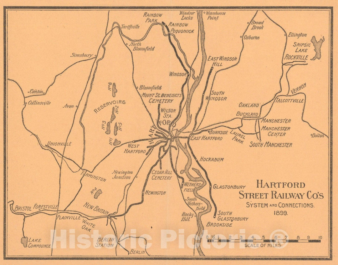 Historic Map : Hartford Street Railways 1899 , Vintage Wall Art