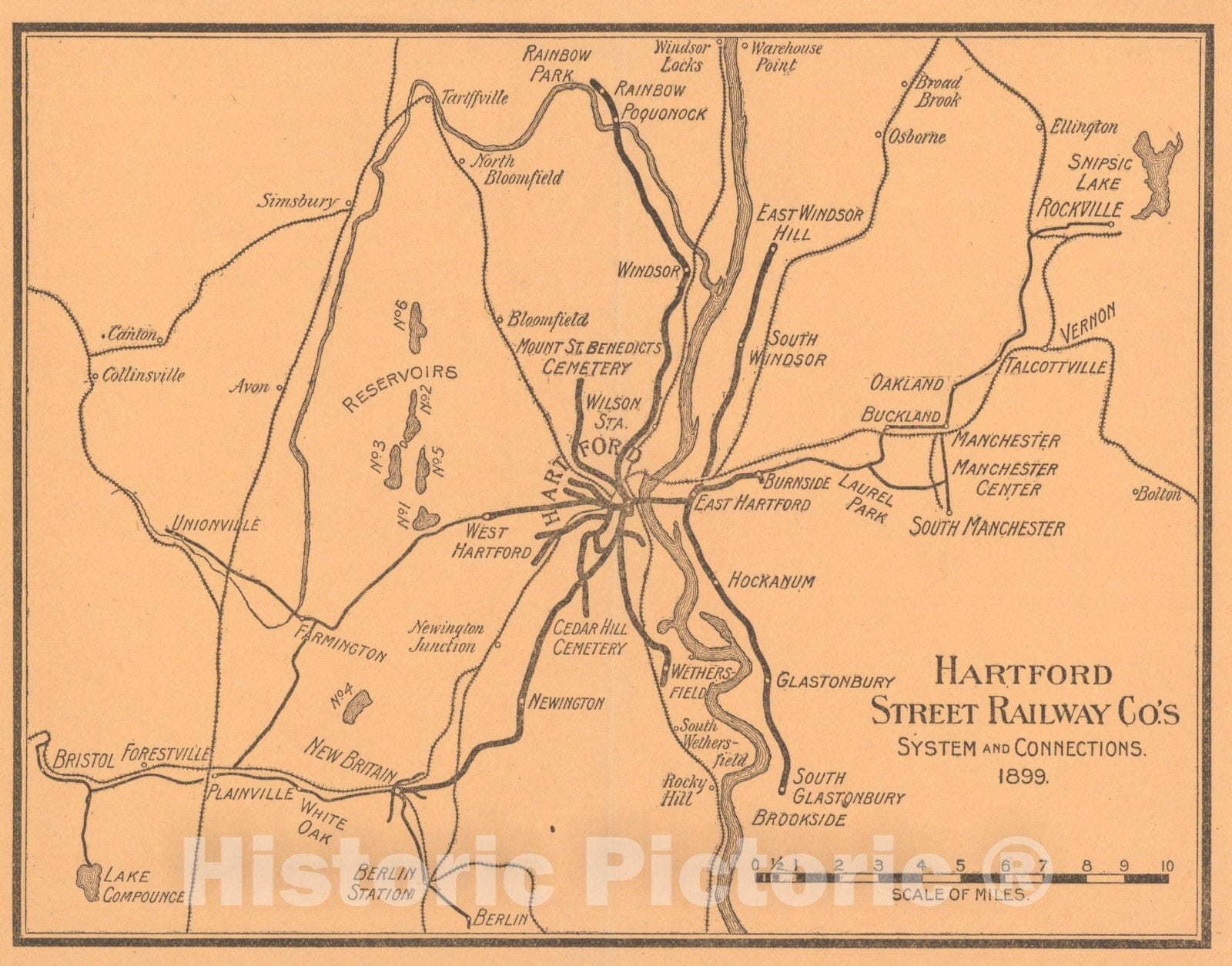 Historic Map : Hartford Street Railways 1899 , Vintage Wall Art
