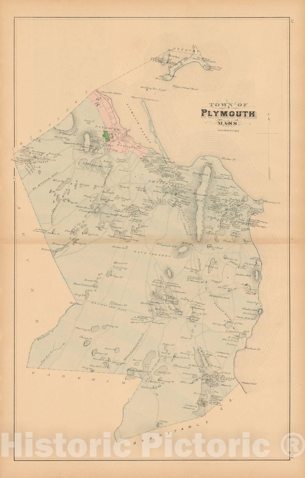 Historic Map : Atlas of Plymouth County Massachusetts, Plymouth 1879 , Vintage Wall Art