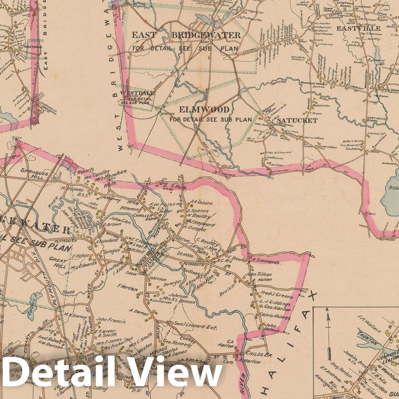 Historic Map : Topographical Atlas of Surveys of Plymouth County, MA, Bridgewater & East Bridgewater & West Bridgewater 1903 Plate 008 , Vintage Wall Art