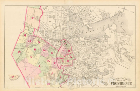 Historic Map : City Atlas of Providence Rhode Island by Wards, Volume III, Providence 1875 Index Plate , Vintage Wall Art