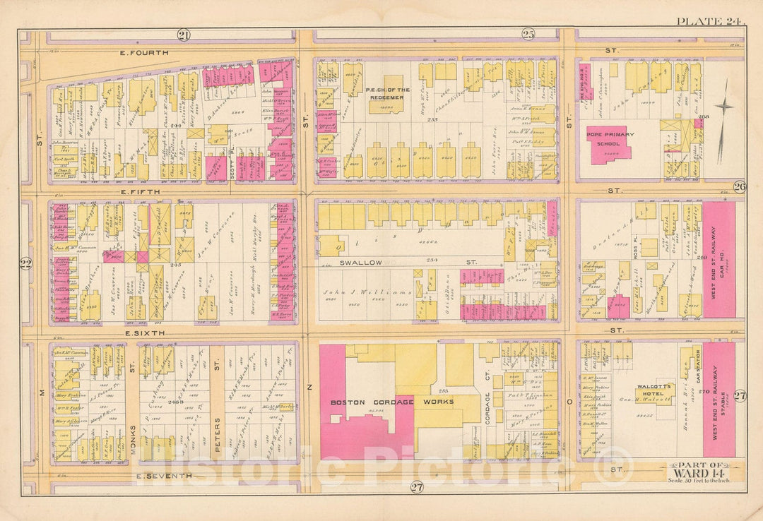 Historic Map : Atlas of South Boston, South Boston 1891 Plate 024 , Vintage Wall Art