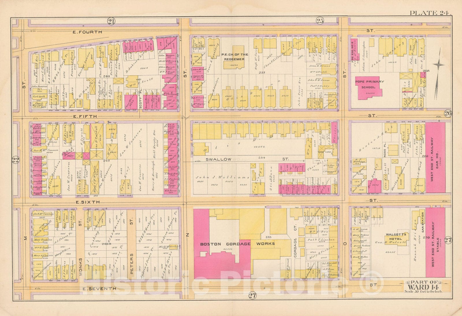 Historic Map : Atlas of South Boston, South Boston 1891 Plate 024 , Vintage Wall Art