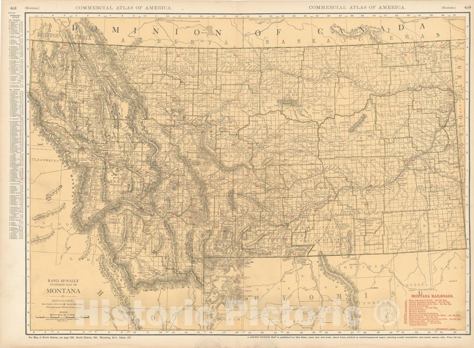 Historic Map : Montana 1925 , Vintage Wall Art