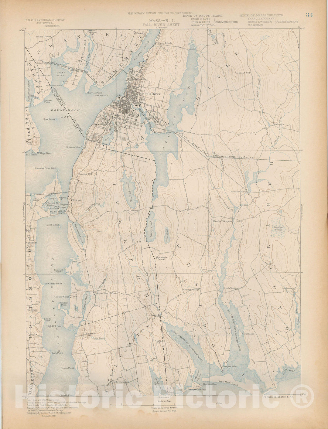 Historic Map : Atlas of Massachusetts, Dartmouth & Fall River & Westport 1890 Page 34 , Vintage Wall Art