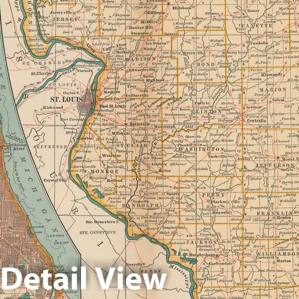 Historic Map : Illinois 1897 , The Century Atlas World , Vintage Wall Art