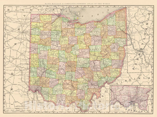 Historic Map : United States Maps, Ohio 1894 , Vintage Wall Art