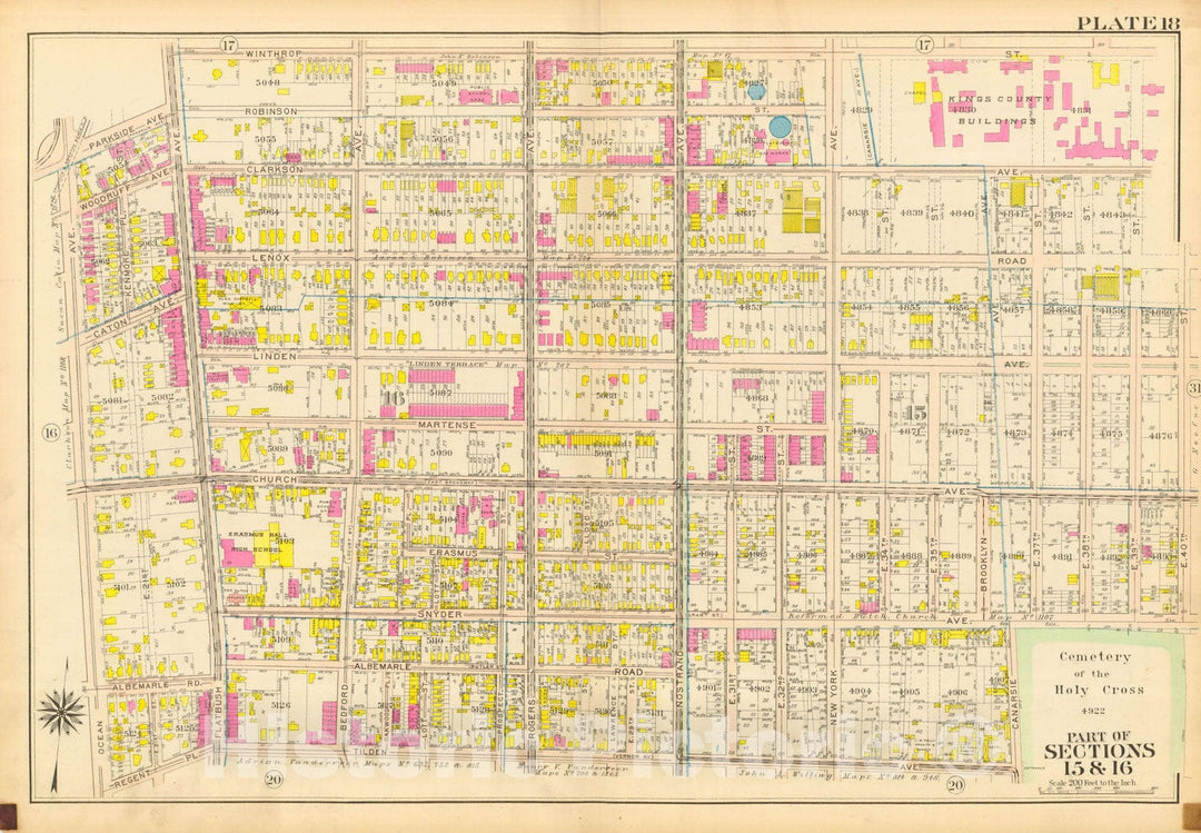 Historic Map : Vol. 2, Brooklyn 1907 Plate 018 , Atlas Borough of Brooklyn , Vintage Wall Art