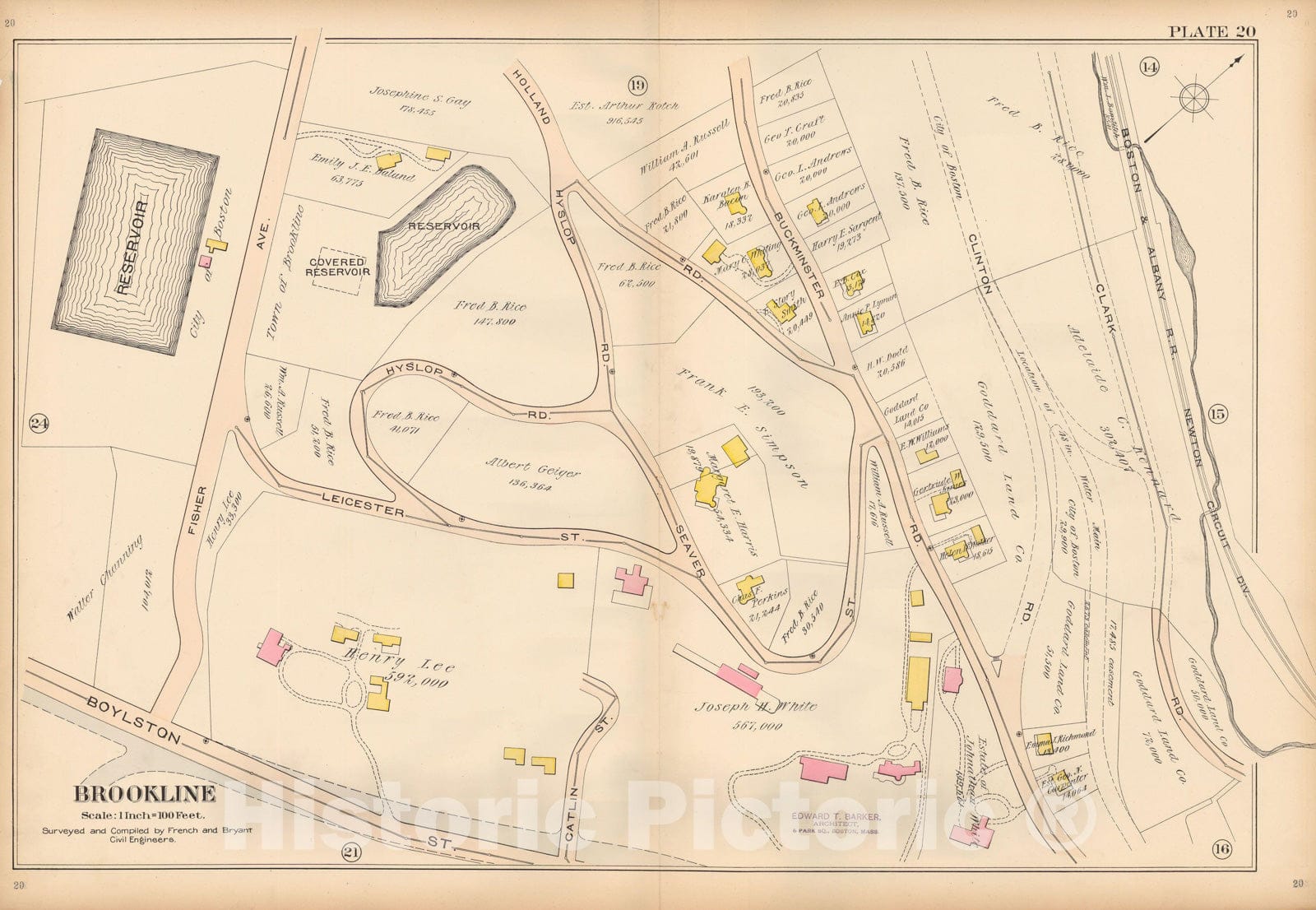 Historic Map : Atlas Town of Brookline, Brookline 1897 Plate 020 , Vintage Wall Art