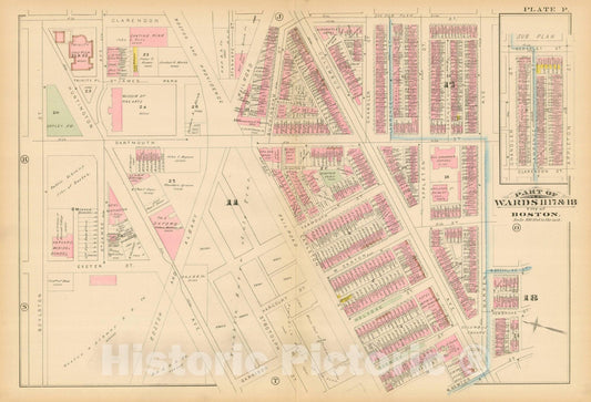 Historic Map : Atlas City of Boston, Boston Proper, Volume I, Boston 1883 Plate P , Vintage Wall Art