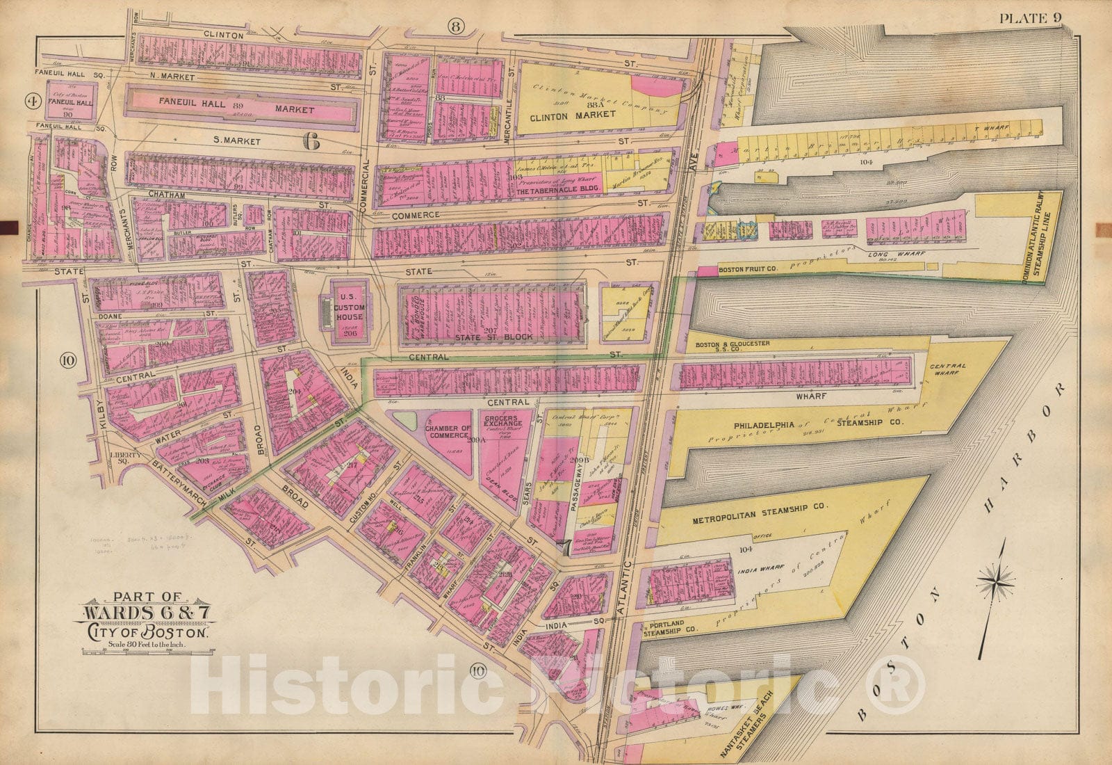 Historic Map : Atlas of Boston Proper, 1898 Plate 009 , Vintage Wall Art