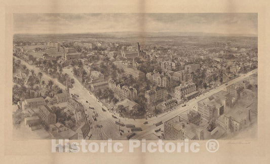Historic Map : Harvard Square Bird's Eye View 1906 , Vintage Wall Art