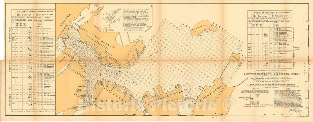 Historic Map : Boston Harbor Shoaling Survey 1902 Charles River Dam Report , Vintage Wall Art
