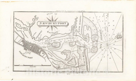 Historic Map : American Coast Pilot, 12th Edition, Newburyport 1842 , Vintage Wall Art