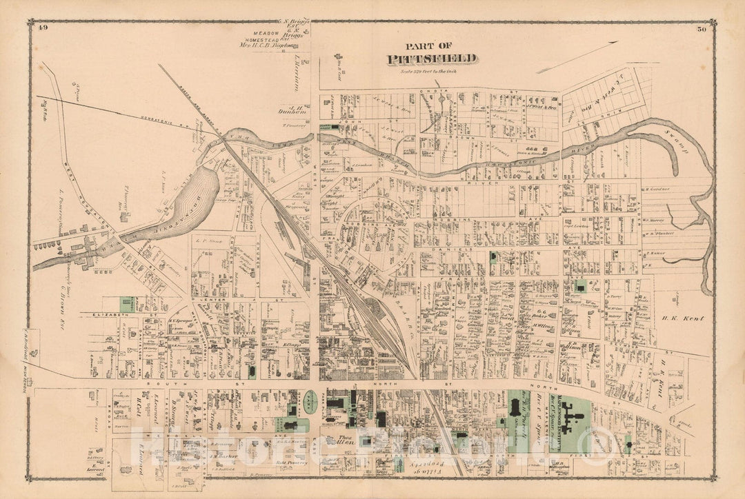Historic Map : County Atlas of Berkshire County, Pittsfield 1876 , v4, Vintage Wall Art