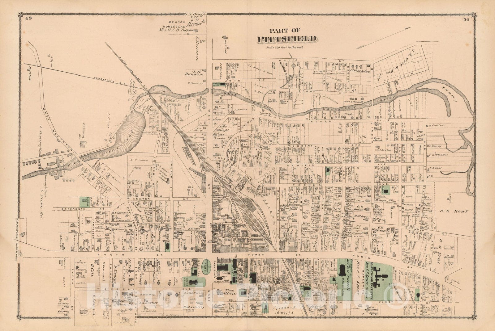 Historic Map : County Atlas of Berkshire County, Pittsfield 1876 , v4, Vintage Wall Art