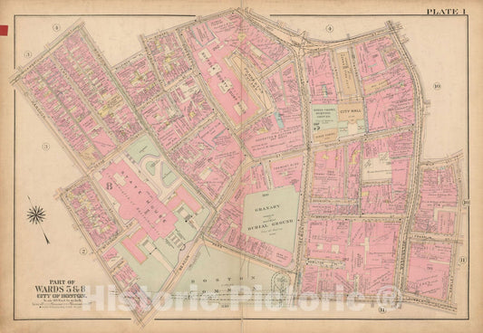 Historic Map : Atlas City of Boston, Boston Proper and Back Bay, Boston 1922 Plate 001 , Vintage Wall Art