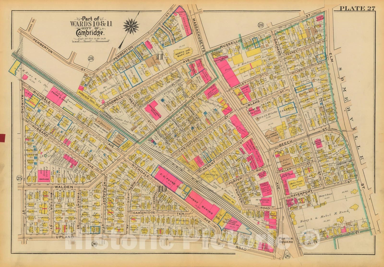 Historic Map : Atlas City of Cambridge, Massachusetts, Cambridge 1930 Plate 027 , Vintage Wall Art