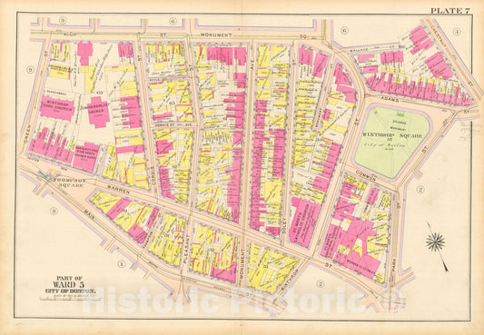 Historic Map : Atlas City of Boston: Charlestown and East Boston, Charlestown 1912 Plate 007 , Vintage Wall Art