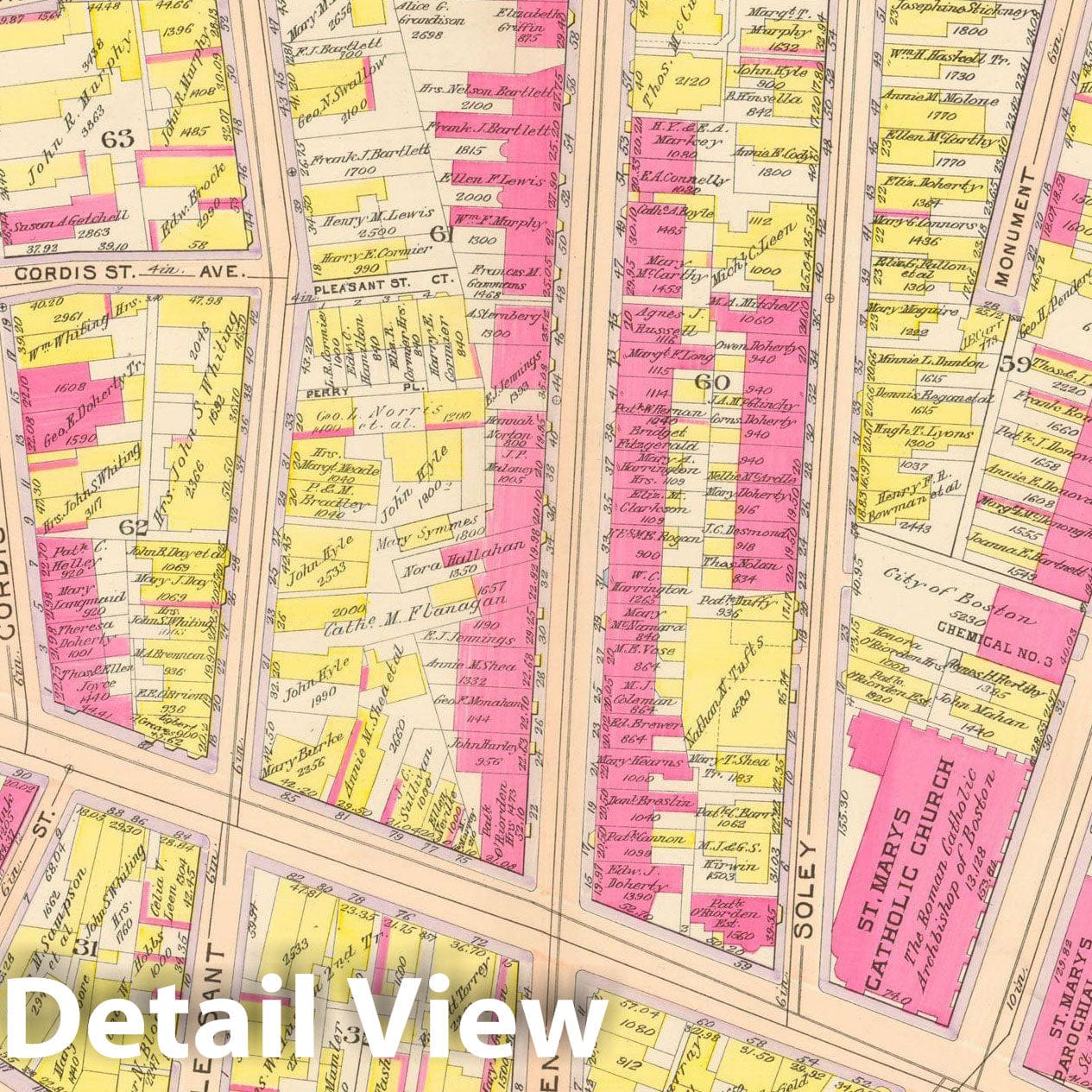Historic Map : Atlas City of Boston: Charlestown and East Boston, Charlestown 1912 Plate 007 , Vintage Wall Art
