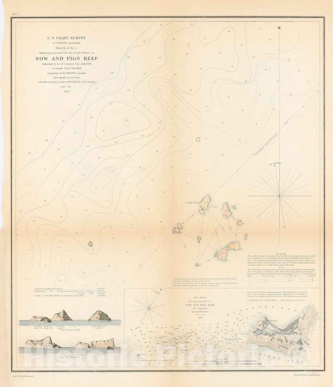 Historic Map : Cuttyhunk Island & Gosnold 1853 Topographic Map , Vintage Wall Art