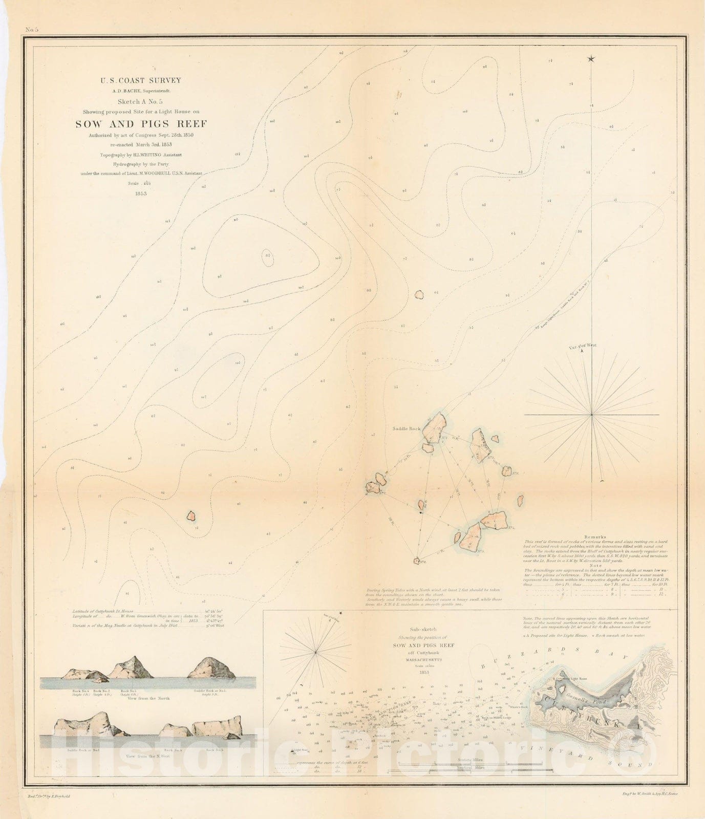 Historic Map : Cuttyhunk Island & Gosnold 1853 Topographic Map , Vintage Wall Art