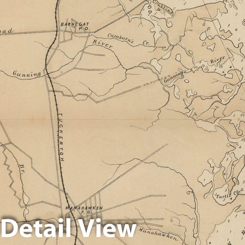 Historic Map : Barnegat & Beach Haven & Long Beach Island & Manahawken 1878 Topographic Map , Vintage Wall Art