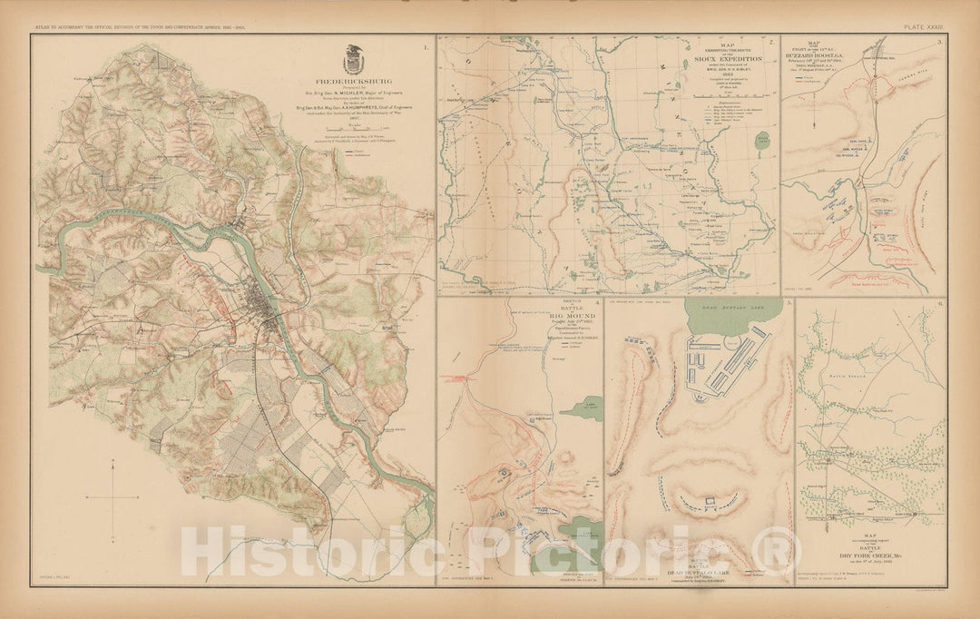 Historic Map : Civil War Atlas of the Union and Confederate Armies, Battles in GA, MO, ND & VA 1895 , Vintage Wall Art