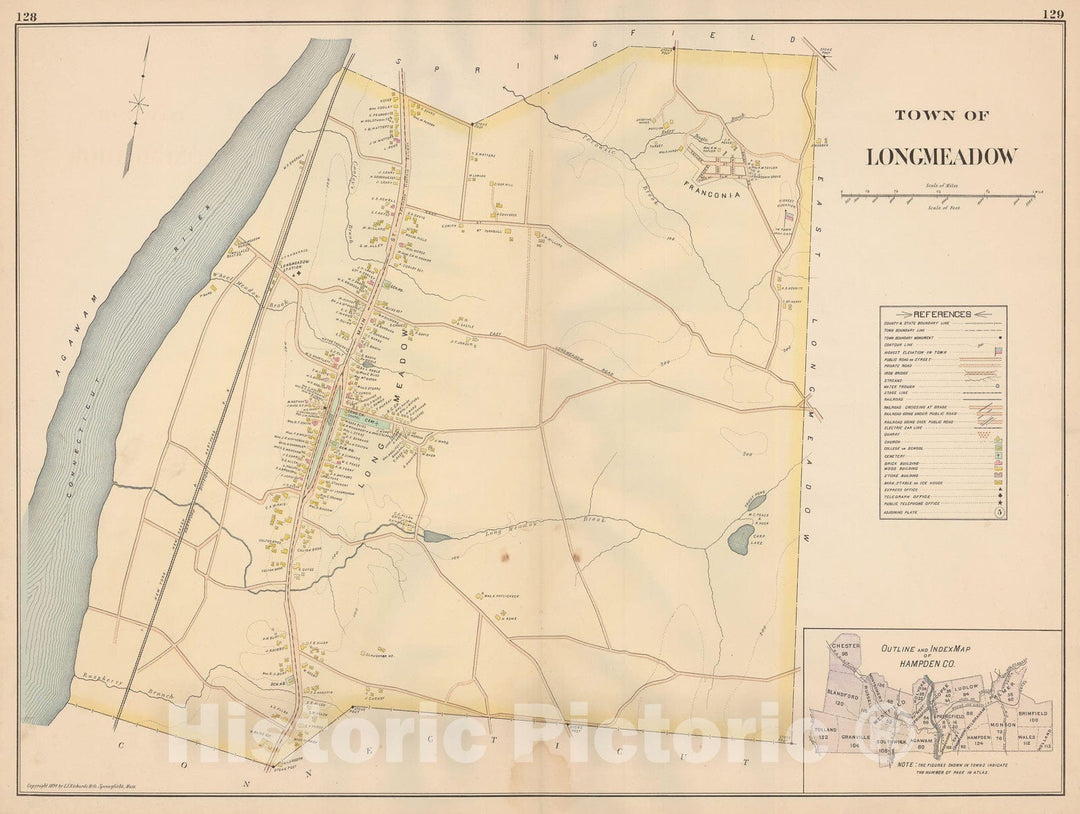 Historic Map : Atlas of Hampden County, Massachusetts, Longmeadow 1894 , Vintage Wall Art