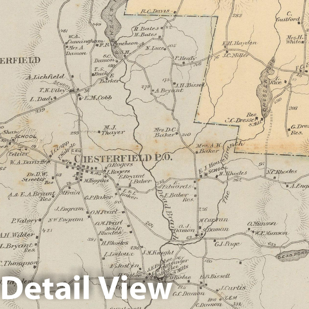 Historic Map : Atlas of Hampshire County Massachusetts, Chesterfield & Cummington & Goshen 1873 , Vintage Wall Art