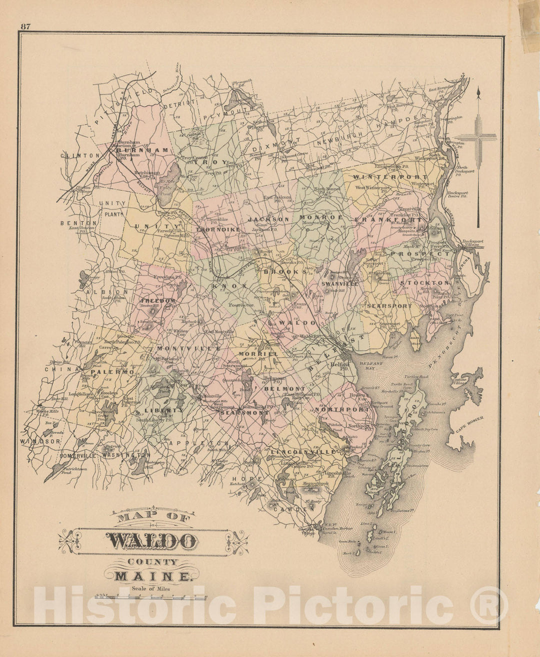 Historic Map : Atlas of Maine, Waldo 1885 , Vintage Wall Art