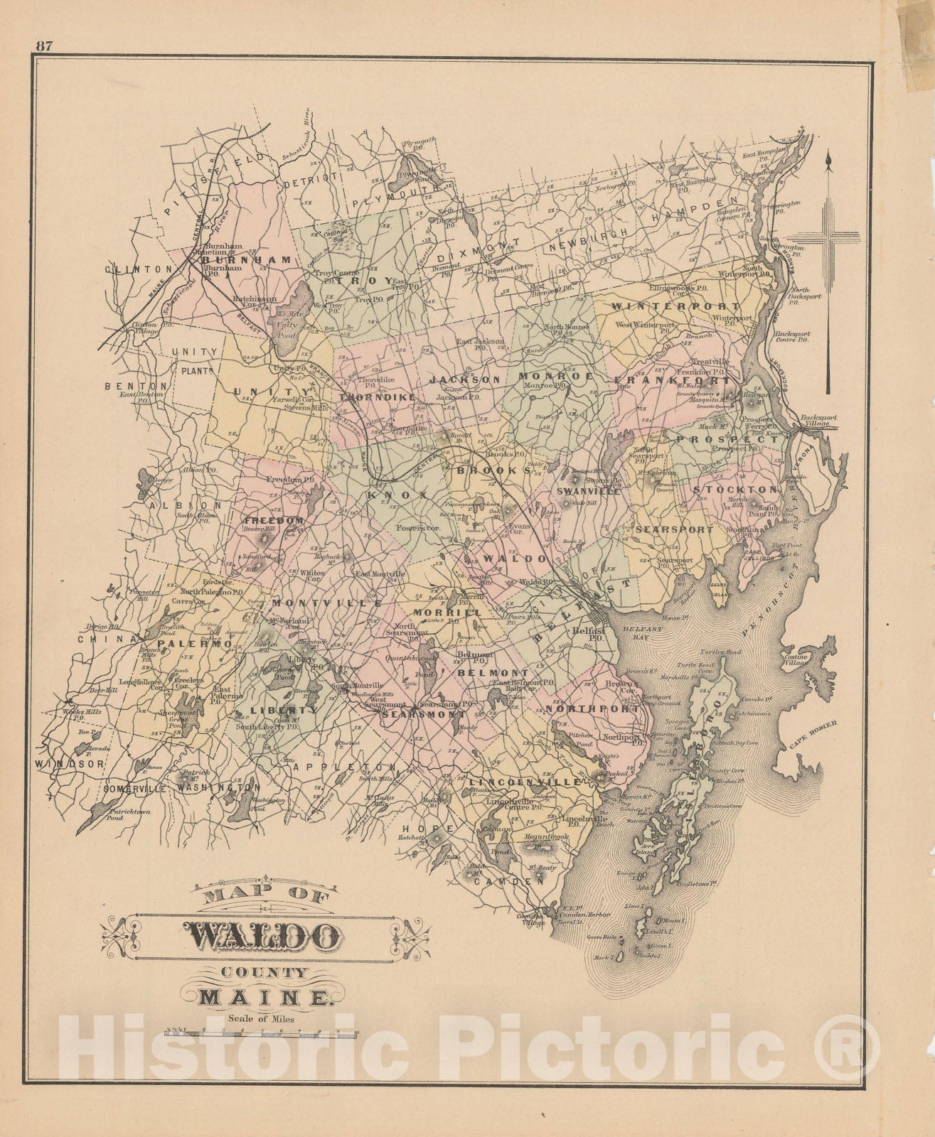 Historic Map : Atlas of Maine, Waldo 1885 , Vintage Wall Art