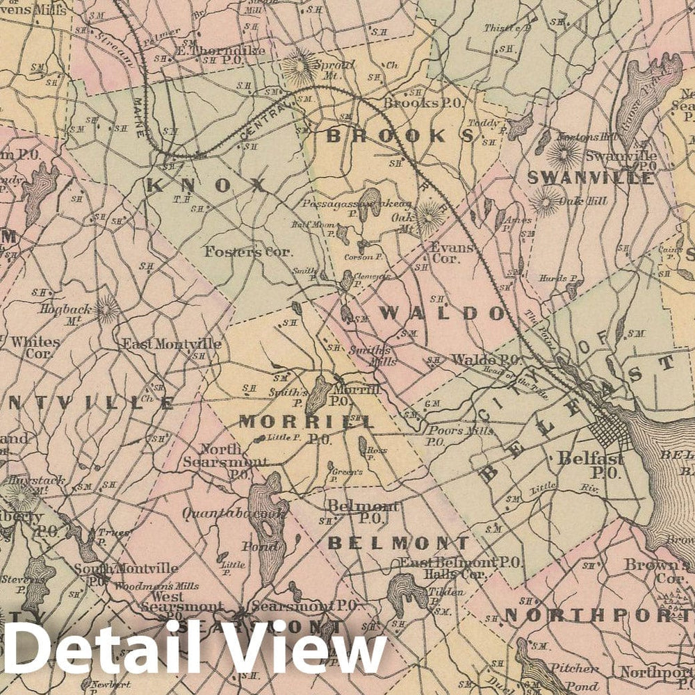 Historic Map : Atlas of Maine, Waldo 1885 , Vintage Wall Art